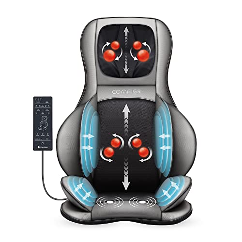 Comfier Shiatsu Rücken und Nacken Massagesitzauflage mit Wärme - 2D / 3D-Knet Massageauflage mit voller Rückenlehne und einstellbarer Luftkompresse, Ganzkörper Massagematte für Damen, Herren