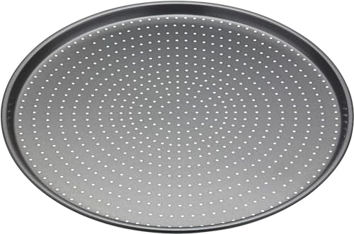 MasterClass Crusty Bake Antihaft-Pizzablech für den Pizzaofen mit PTFE-, PFOA- und BPA-freier Antihaftbeschichtung, robuster 1mm dicker Karbonstahl, 32cm, ummantelt, Grau