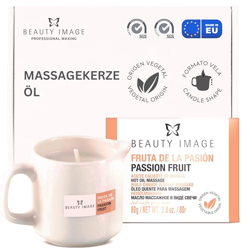 BEAUTY IMAGE Große Massagekerze - Passionsfruchtduft [80 g für 4-5 Ganzkörpermassagen] Erotische-Sexuelle Massagekerze - Erotische Massageöle - Warmes Öl für professionelle Massagen