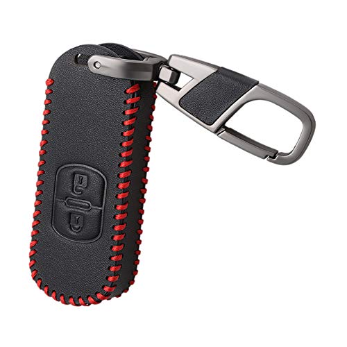 Happyit Leder Autoschlüssel Abdeckung Fall Schlüsselbund für Mazda 2 3 5 6 CX3 CX4 CX5 CX-5 CX7 CX9 Axela Atenza 2 Tasten Fob Keyless (Rot)