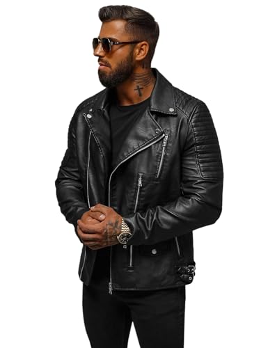 OZONEE Herren Lederjacke Kunstlederjacke Kunstleder Farbvarianten Jacke Bikerjacke Übergangsjacke Herrenjacke Leder Echtlederjacke Echtleder Wildleder Biker JS/11Z8026Z SCHWARZ M