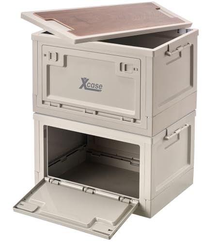 Xcase Kisten: 2er-Set Aufbewahrungsboxen mit Deckel & MDF-Ablage, je 30 l, faltbar (Faltbare Boxen, Klappboxen mit Deckel, Aufbewahrung)