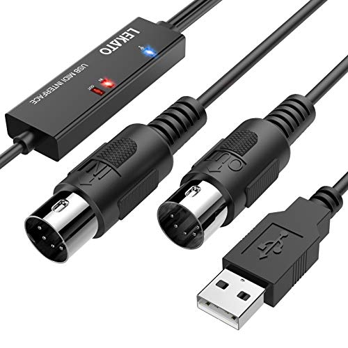 LEKATO USB MIDI Kabel Midi USB Kabel Midi Interface Konverter, 5 Polig In Out Midi zu USB Adapter für MIDI Controller/E Piano 6.5FT