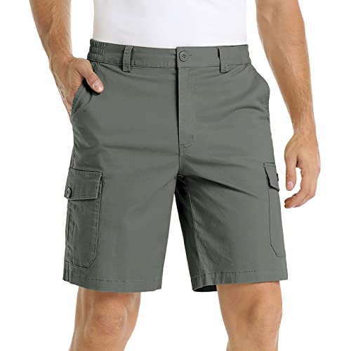 Cargohose Herren Mit Reißverschluss Komfort leichte, lässige Arbeitsshorts aus Twill-Baumwolle elastischem Bund Regenhose Wasserdicht(Dunkelgrau,XXL)