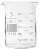 Borostar Becherglas (Boro 3.3), niedrige Form mit Graduierung und Ausguss, 600 ml