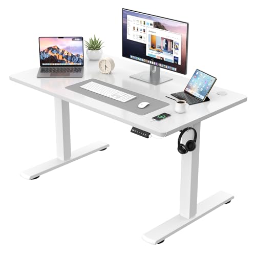 JUMMICO Höhenverstellbarer Schreibtisch KOMPLETTE TISCHPLATTE Elektrischer Schreibtisch Höhenverstellbar mit Memory-Funktion Steh-Sitz Tisch Computertisch 110 x 53 cm Weiß