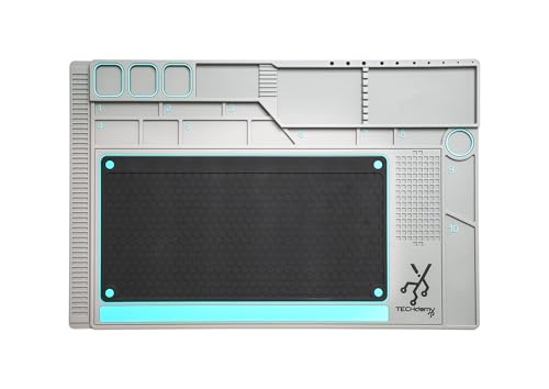 Techdemy Lötmatte V2 – ESD Reparaturmatte aus Silikon/PVC – Für Lötarbeiten an Handy, PC & Elektronik (Grau-Blau, 57x37cm, Innenmatte 500°C ESD Silikon, PVC/Silikon, Reparaturmatte & Lötmatte)