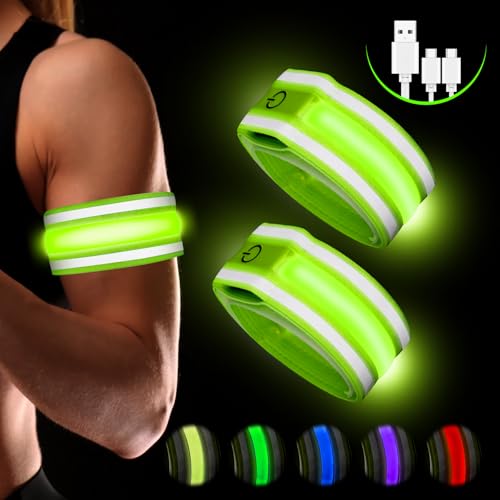 Corpower Led Armband Aufladbar, 2 Stück Reflective Leucht Armbänder Licht Leuchtband Joggen Leuchtarmband für Erwachsene und Kinder, für Nachtlauf, Radfahren, Joggen, Outdoor Sports