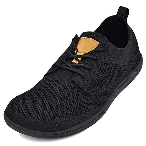 JACKSHIBO Barfußschuhe Herren Minimalistische Barfussschuhe Leicht Atmungsaktiv Barfuss Schuhe Mit Breite Zehenbox Und Zero-Drop Sohlen Schwarz 42 EU