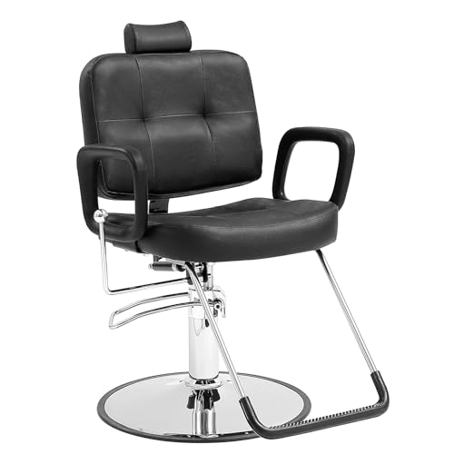 VEVOR Friseurstuhl 150 kg Gewichtskapazität Friseursessel aus Schwamm PU Holzplatte Eisen Bedienungsstuhl höhenverstellbar Barbersessel 360° drehbar Barberstuhl Friseureinrichtung 81 x 62 x 108 cm