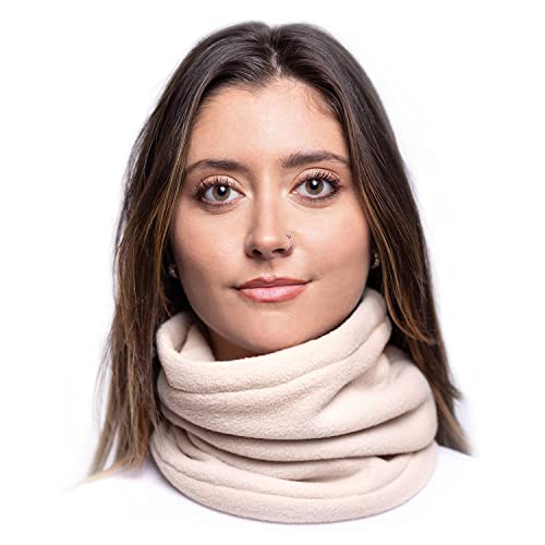 Karl Loven Damen Loop Schal Hals wärmer Herren Schnalle Winter Fleece Futter Unisex warme Hut Maske - Sport Ski Motorrad Fahrrad Snowboard Wandern Beige