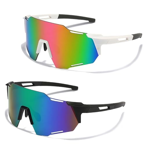 2 Stück Schnelle Brille, Sport Sonnenbrille, Polarisiert Fahrradbrille, Sportbrille für Damen und Herre, Winddicht UV 400 Schutzbrille für Outdooraktivitäten Wie Radfahren