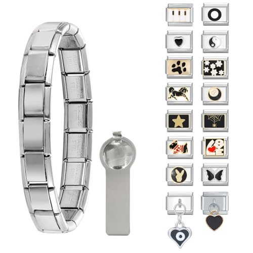 Infiher Italian Charms Armband Set- 9mm Classic Glieder italian charm bracelet Abnehmbare Edelstahl Modul Armband für Modischer Handbemaltes Vintage Basisarmband Italienische Charms