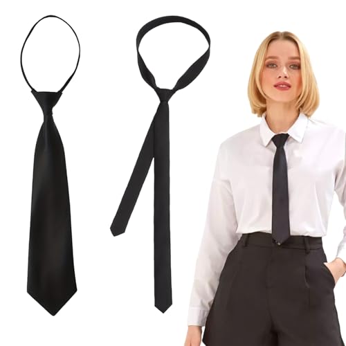 CPRNQY 2 Stück Schwarze Krawatte Damen, Verstellbare Krawatte Schwarz, Vorgeknüpft Black Tie, Handgebundener Krawatte Damen, Ideal für Business, Hochzeiten, Cosplay und Formelle Veranstaltungen