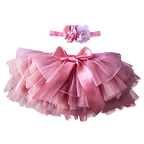 YONKOUNY Baby Mädchen Tutu Rock Prinzessin Tüllrock Minirock Baby Fotoprops Reifrock Ballettrock für Fotografie Geburtstag + Stirnband (Wassermelonenrot, 0-6 Monate)