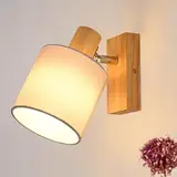 Glitzerlife Wandleuchte Innen Wandstrahler Vintage - Holz Wandlampe Wandspot Retro E14 Schwenkbar Wandbeleuchtung Wand Lampen Industrial Stoffschrim MAX.40W für flur Küche, ohne Leuchtmittel