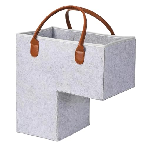 Treppenkorb L-förmiger Treppenkorb-organizer Treppenkorb Stufenkorb filz 41 x 26 x 41 cm Treppenkorb mit henkel Treppen-Aufbewahrungskorb für Aufbewahrung, Organizer, Heimdekoration (grau)