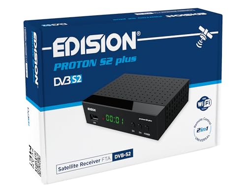 EDISION Proton S2 Plus Full HD Satelliten Receiver FTA, (DVB-S2 | ARD & ZDF SD Abschaltung tauglich) Unicable tauglich, 2in1 RCU, HDMI, SCART, S/PDIF, LAN, USB, Vorinstallierte deutsche Programmliste