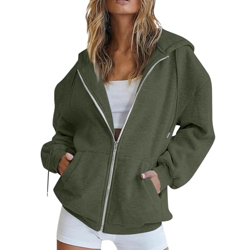 AHAKLO Lang Sweatjacke Damen Mit Kapuze Reißverschluss Sport Jacke Damen Fitness Reißverschluss Sweatjacke Damen Große Größen Kapuzenpullover Damen Mit Kordelzug Sportjacken Für Damen