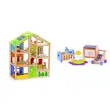 Hape E3401 - Vier-Jahreszeiten Haus (möbliert), Puppenhaus mit Zubehör, aus Holz & E3459 - Babyzimmer