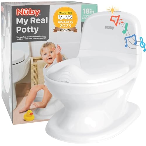 Nuby Dr. Talbot's - My Real Potty - Kinder Töpfchen mit Spülgeräusch - Toilettentrainer für Kinder - mit echtem Sound und Batterien sind im Lieferumfang enthalten - Toilette Weiß - 18+ Monate