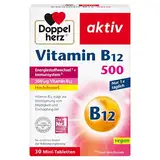 Doppelherz Vitamin B12 500 - Hochdosiert mit 500 µg Vitamin B12 pro Tablette - vegan - 30 Mini-Tabletten