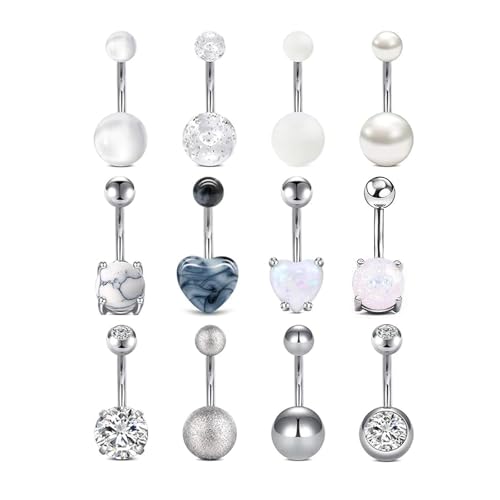 ClcIosis 12 Stück Bauchnabelpiercing Silber Piercing Bauchnabel, für Alltag Strandurlaub Einfaches Design