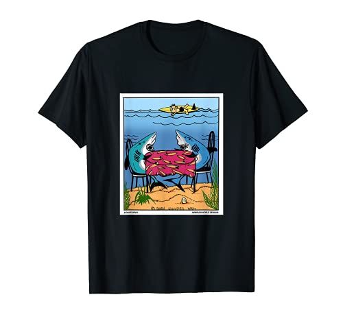 Haie essen Unterwasser-Fischrestaurant Lustiges Angeln T-Shirt