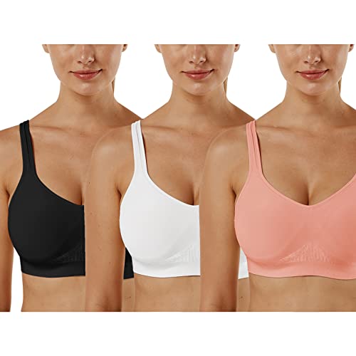 Vertvie Damen 1/2/3er Set Sport BH Einfarbig Ohne Bügel Bustier Klassische Bequem Stretch Bra Mittle Halt Gepolstert Wohlfühl-BH (Schwarz+Weiß+Rosa, XL)