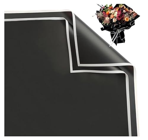 20 Blatt Blumen Papier Mit Band,Blumenpapier Für Geschenkverpackungen,Wasserdicht Wrapping Paper,Blumenstrauß Geschenkpapier,Blumen-Geschenkpapier Für Bastelarbeiten,Schwarz,58x58CM,Kiuiom
