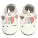 IceUnicorn Krabbelschuhe Baby Lauflernschuhe Jungen Weiche Leder Babyschuhe Kleinkind Lederschuhe mädchen Babyhausschuhe(Einhorn Baise,12-18)