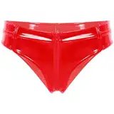 Agoky Damen Wetlook String Tanga sexy Mini Slip Lack Lederoptik Hipster Shorts Gürtel Taille Reizwäsche Gogo Clubwear Rot G S