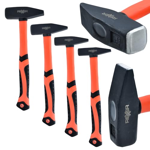 Rexxer | Schlosserhammer-Set | Fiberglasstiel | Hohe Qualität | Ergonomische Griffe | Schlagfest | Vielseitig einsetzbar | 4 Elemente | 300, 500, 800, 1000 g