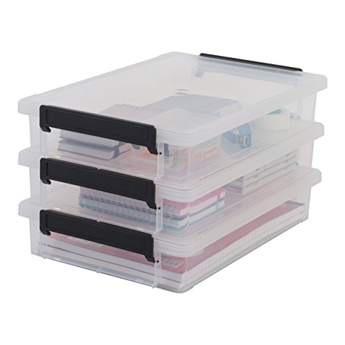 Iris Ohyama A4 Kunststoff-Aktenaufbewahrungsbox, 4L, 3er-Set, Transparent, Schnappverschlüsse, Papier und Dokumentenorganizer, Stapelbar, Für Büro, Basteln, Spielzeug & Spiele, Schulbedarf LLB-A4