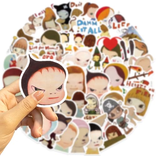 Yoshitomo Nara Aufkleber 50Pcs Graffiti Abziehbild Nara Yoshitomo Figur Aufkleber für Tablets Becher Skateboard Fahrrad Helm Dekoration