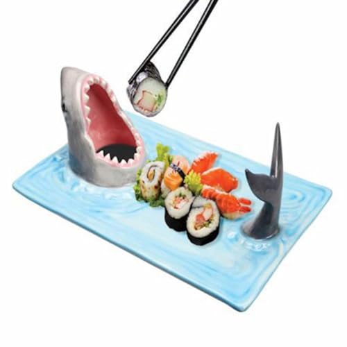 S-JIANG Shark Sushi-Teller, Haifisch-förmiges Besteck mit Lebensmitteln, Hai-Dip-Teller für Camping/Küche, spülmaschinen- und mikrowellengeeignet, Ozean-Party-Dekoration, Urlaubsgeschenke