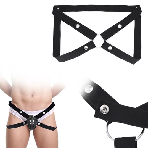 AMZII Keuschheitsgürtel für Herren,4-IN-1 Chastity Cage Gürtel Peniskäfig Fester Hilfsriemen,Keuschheitskäfig Herren Chastity Belt Verstellbarer Elastisch Anti-Fall Gürtel für Penis Cock Cage (4-IN-1)