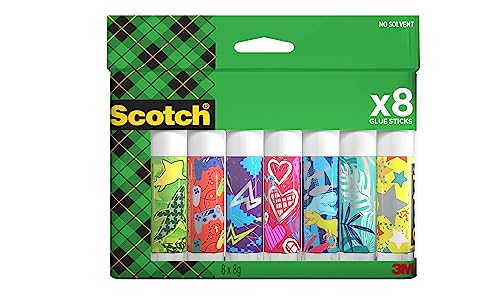 Scotch Permanent-Klebestift, 8g, 8 Stifte/Packung - Sicherer und Kinderfreundlicher Kleber für Kunst und Bastelarbeiten, Starker Klebstoff für Schule & Bürobedarf, verschiedene, nicht wählbare Motive