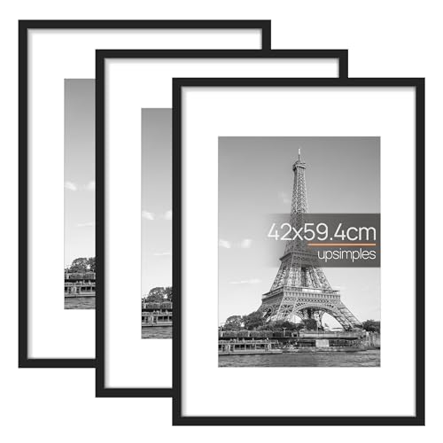 upsimples 3 Pack Bilderrahmen A2, Rahmen A2 Schwarz, Picture Frame 42 x 59,4 cm