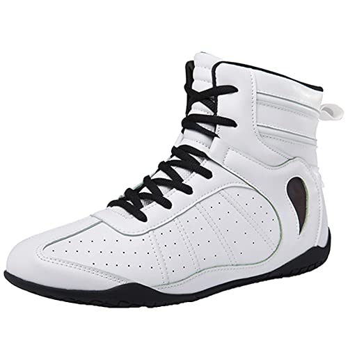 MOCINNA Damen Boxschuhe, High Top Boxer Trainer Mode Wrestling Turnschuhe Für Damen Leder Wrestling Fitness Schuhe,Weiß,35 EU