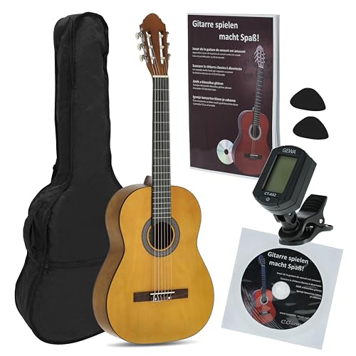 Juan Miguel Navarrez Konzertgitarre 4/4Starter Set honey (Tasche, Tuner, Plektren, Buch mit CD)