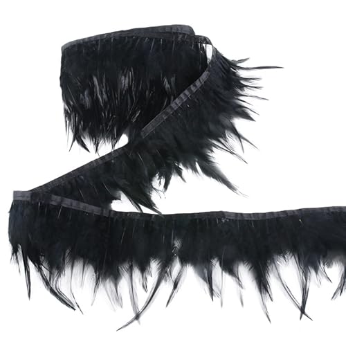 HAOBIN 3m Hahn Federn Fringe Trim Feder fransen Band 8-15 cm Federborte Feather Belt Fransen mit Satinband Feather Trimming Ribbon Für DIY Kleid Nähen Handwerk Kleidung Dekoration (schwarz)