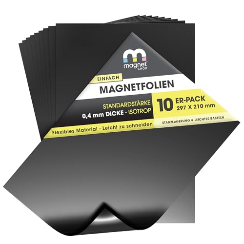 TMS A4 Magnetic Sheets - Magnets for Crafts, 0.5mm Flexible Magnetic Sheeting for Cutting Dies, Art Folders - Make Your own Fridge Magnets for Kitchen, Home and Office (10 Pack) by The Magnet Shop