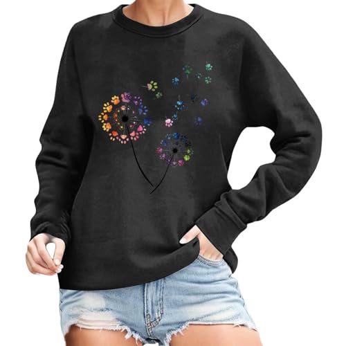 Elegante Damen Sweatshirt ohne mit V-Ausschnitt Spitzen-Design für den täglichen Gebrauch Büro (Black, L)