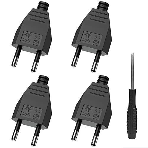 Flachstecker, Eurostecker, PABANCE Steckdosenstecker Flach Stromstecker 250V 2.5A Stecker Flach Schraubanschluss Lose, Schwarz, 4 Stück