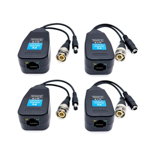 JZK 2 Paar Video Balun RJ45 zu BNC Transceiver Sender HD-CVI/TVI/AHD/CVBS mit Stromanschluss für 1080P 3MP 4MP 5MP 8MP CCTV-Sicherheit DVR-Überwachungskamerasystem, BNC auf RJ45