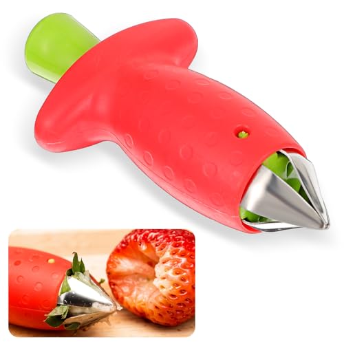 AOZUO 2 Stück Erdbeerhüller, Tomaten Entkerner Erdbeer Strunkentferner Obst Stiel Entferner Granatapfel Entkerner für Weiches Obst und Gemüse Erdbeerschneider für Erdbeeren Tomaten Kiwis und Mehr