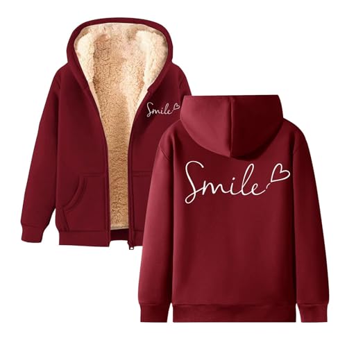 Mymyguoe Winterjacke Damen Warm Fleecejacke Winter Sweatjacke Mit Kapuze Plüschjacke Hoodie Elegant Einfarbig Übergangsjacke Kapuzenpullover Wintermantel Mit Taschen Reißverschluss Fleecepullover