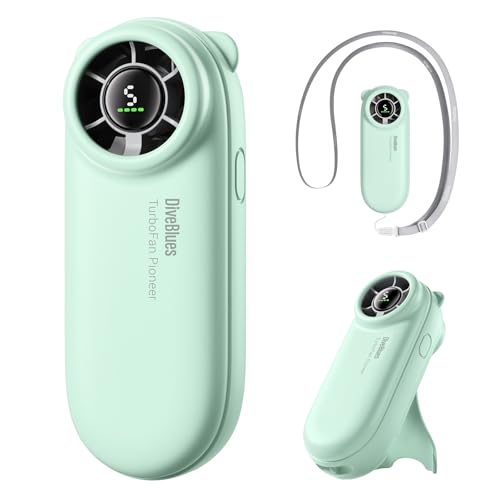 Diveblues TurboBear Mini Turbo Handventilator, 8,8m/s Schnelles Abkühlen, 86,5 g Ultraleicht, 5 Geschwindigkeiten, LED-Anzeige, Max 8 Stunden Kühlung, Taschenformat für Reisen, Outdoor, Sommer