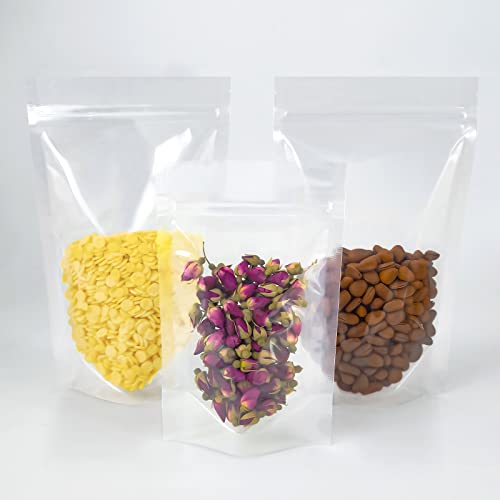 100 Stück wiederverschließbare Beutel, 15 x 22,6 cm, transparente Stand-up-Lebensmittelbeutel, mit Reißverschluss, Lebensmittelaufbewahrungsbeutel für Verpackungsprodukte, Kräuter, Snacks, Tee,